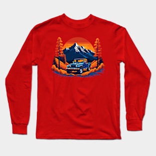 Vintage Jeep Pickup Fall Mountain Scene Long Sleeve T-Shirt